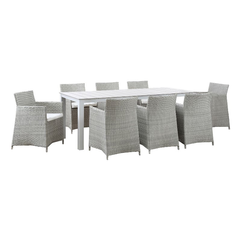 Modway Junction 9-Piece Aluminum Rattan Patio Dining Set in Gray/White