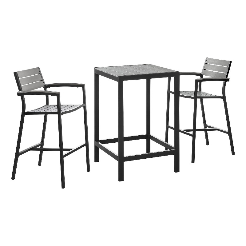 Modway Maine 3-Piece Modern Aluminum Patio Dining Set - Brown and Gray