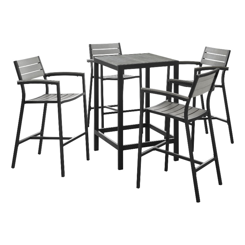 Modway Maine 5-Piece Modern Aluminum Patio Bar Set in Brown/Gray