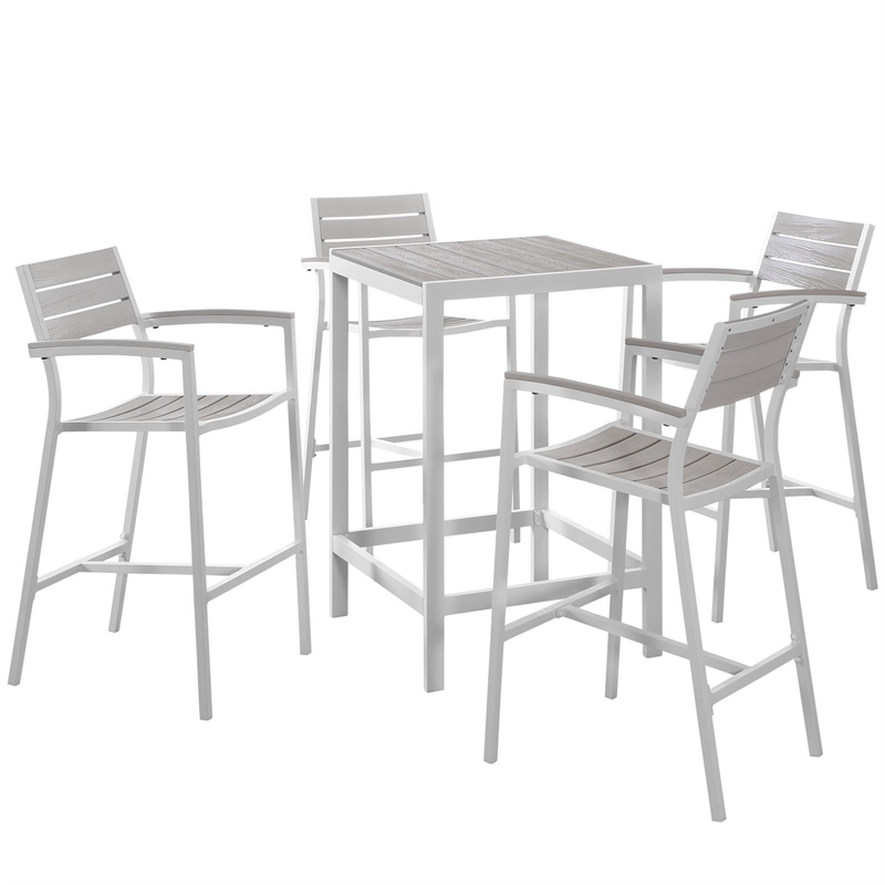 Modway Maine 5-Piece Modern Aluminum Patio Bar Set in White/Light Gray