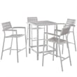 Modway Maine 5-Piece Modern Aluminum Patio Bar Set in White/Light Gray