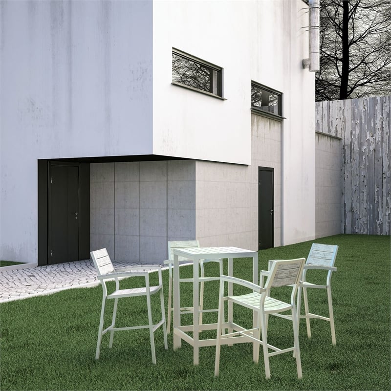 Modway Maine 5-Piece Modern Aluminum Patio Bar Set in White/Light Gray