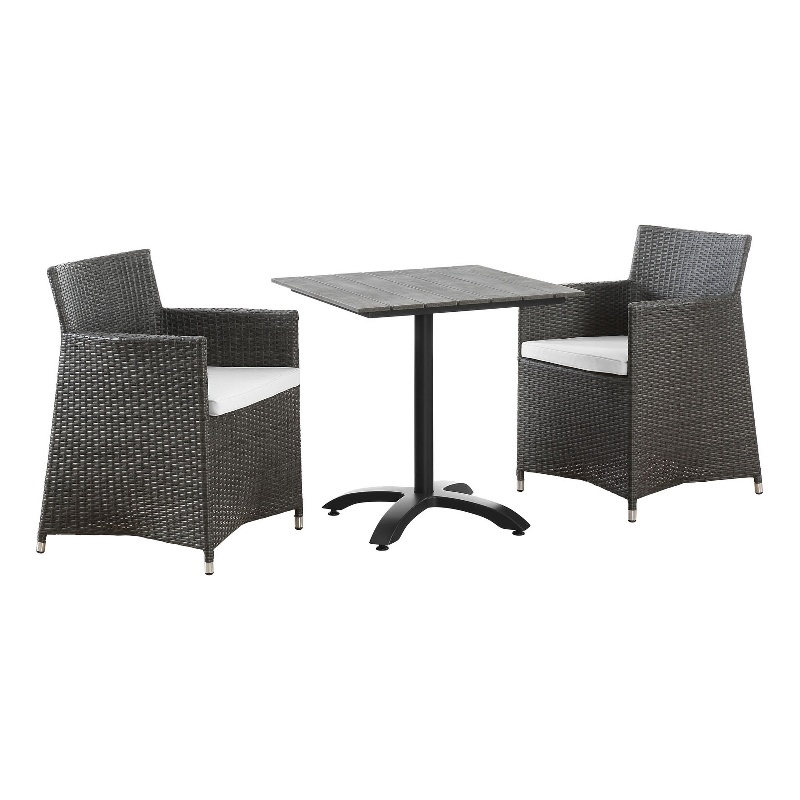 Modway Junction 3-Piece Aluminum Rattan Patio Dining Set in Brown/White