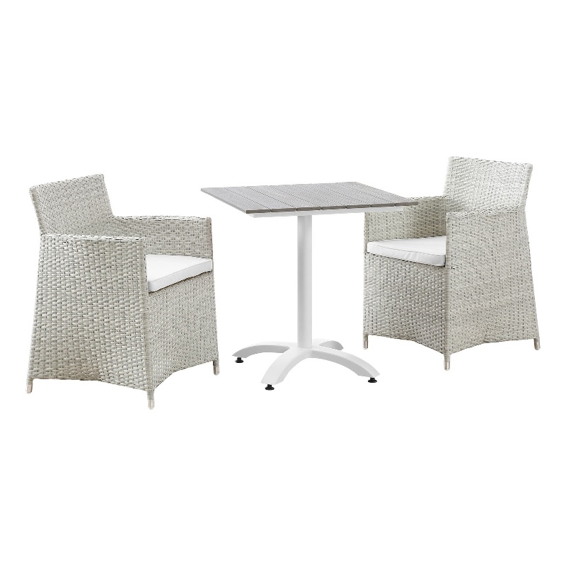 Modway Junction 3-Piece Aluminum Rattan Patio Dining Set in Gray/White