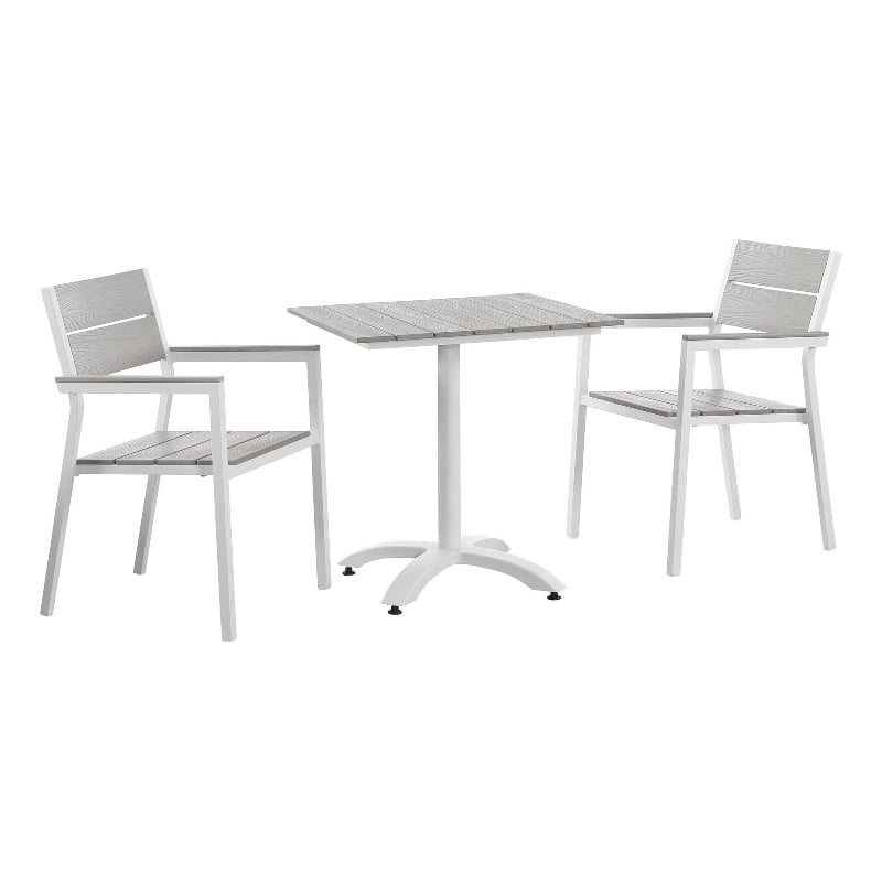 Modway Maine 3-Piece Modern Aluminum Patio Dining Set in White/Light Gray