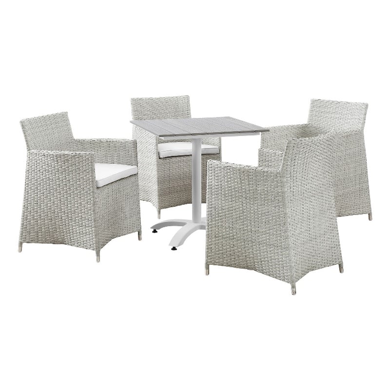 Modway Junction 5-Piece Aluminum Rattan Patio Dining Set in Gray/White