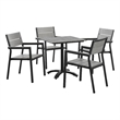 Modway Maine 5-Piece Modern Aluminum Patio Dining Set in Brown/Gray