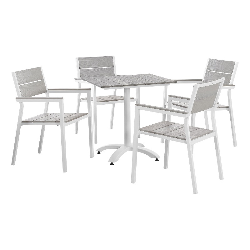 Modway Maine 5-Piece Modern Aluminum Patio Dining Set in White/Light Gray