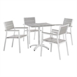 Modway Maine 5-Piece Modern Aluminum Patio Dining Set in White/Light Gray