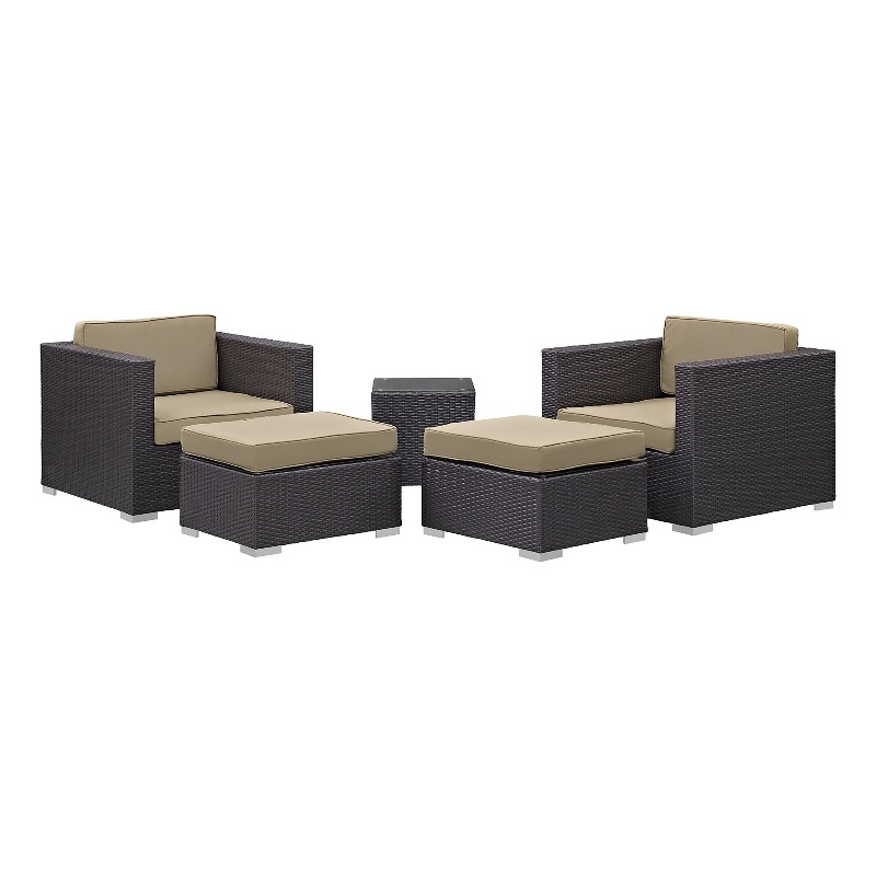 Modway Convene 5-Piece Aluminum Rattan Patio Sectional Set in Espresso/Mocha