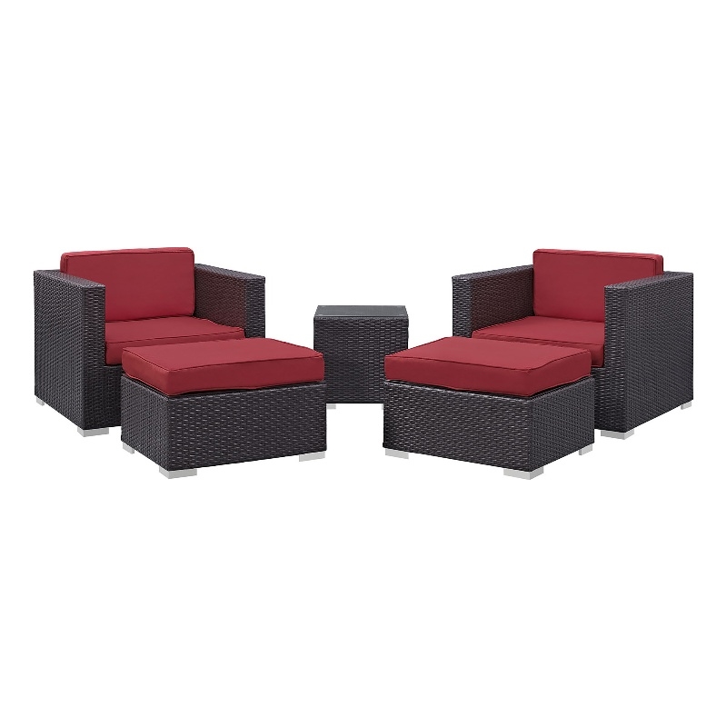 Modway Convene 5-Piece Aluminum Rattan Patio Sectional Set in Espresso/Red