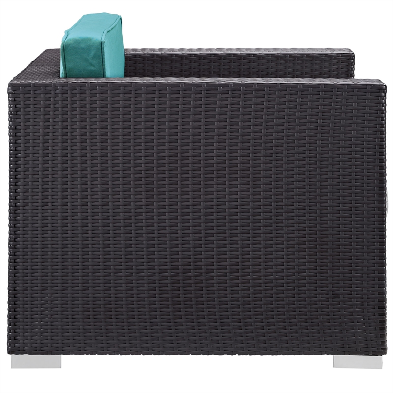 Modway Convene 5-Piece Aluminum Rattan Patio Sectional Set in Espresso/Turquoise