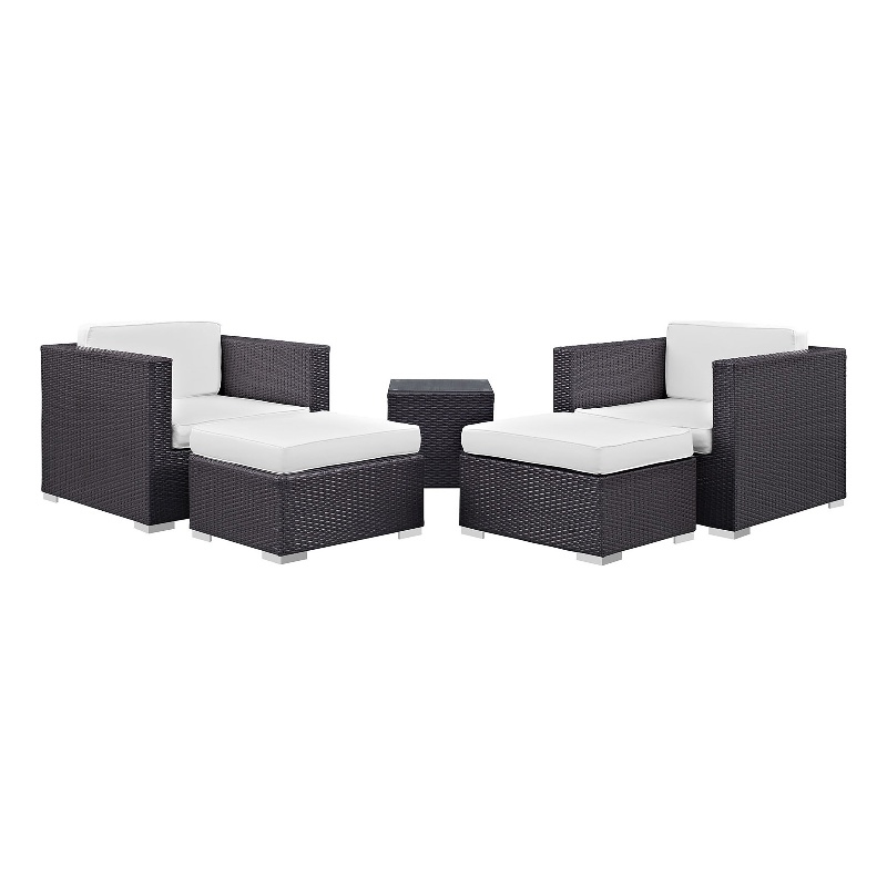 Modway Convene 5-Piece Aluminum Rattan Patio Sectional Set in Espresso/White