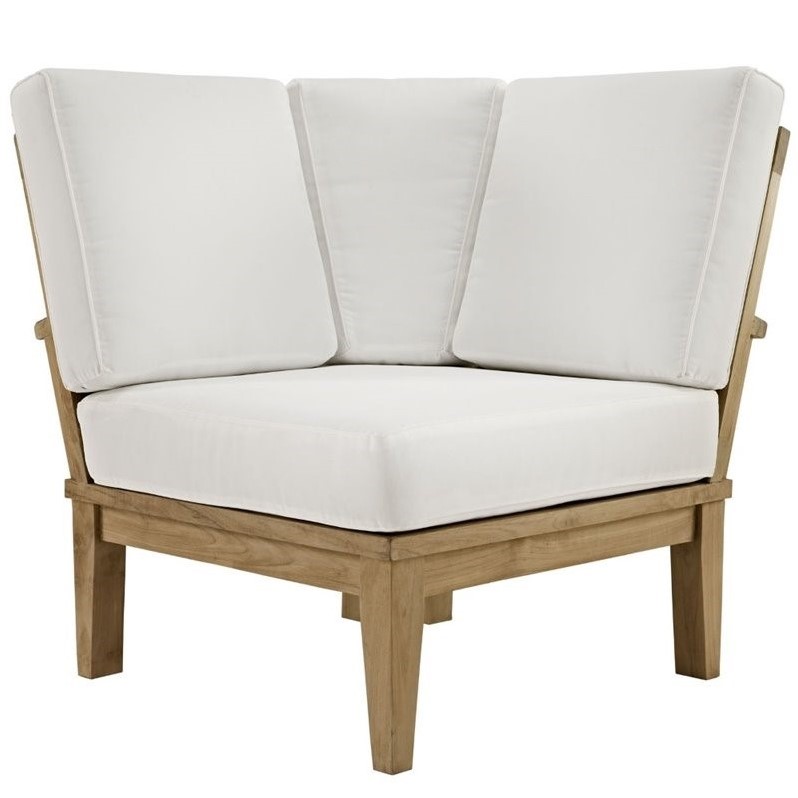 Modway Marina 6-Piece Solid Teak Wood Patio Sofa Sectional Set in Natural/White