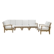 Modway Marina 6-Piece Solid Teak Wood Patio Sofa Sectional Set in Natural/White