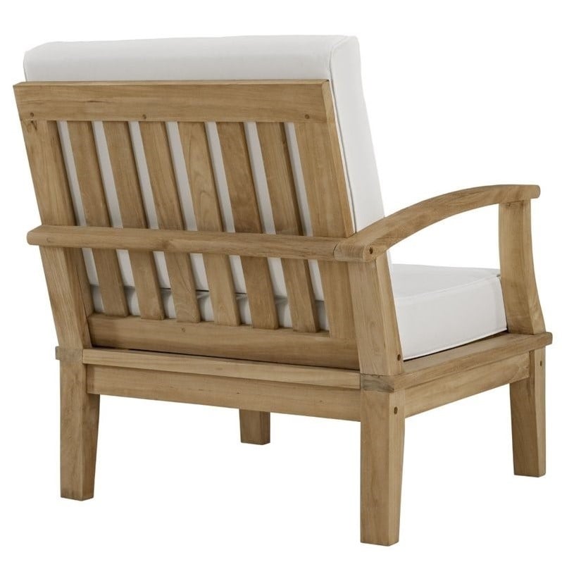 Modway Marina 8 Piece Outdoor Teak Sofa Set in Natural and White