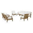 Modway Marina 8 Piece Outdoor Teak Sofa Set in Natural and White