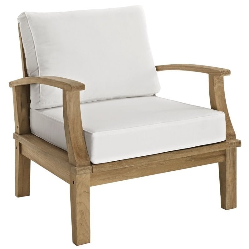 Modway Marina 4 Piece Outdoor Teak Sofa Set in Natural and White