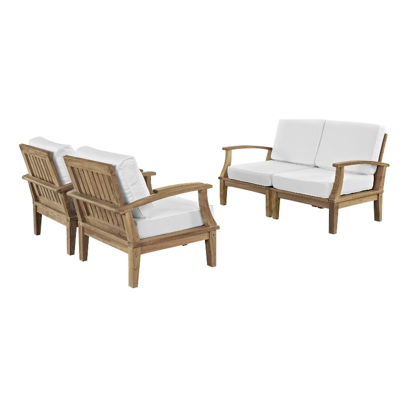 Modway Marina 4 Piece Outdoor Teak Sofa Set in Natural and White