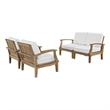 Modway Marina 4 Piece Outdoor Teak Sofa Set in Natural and White