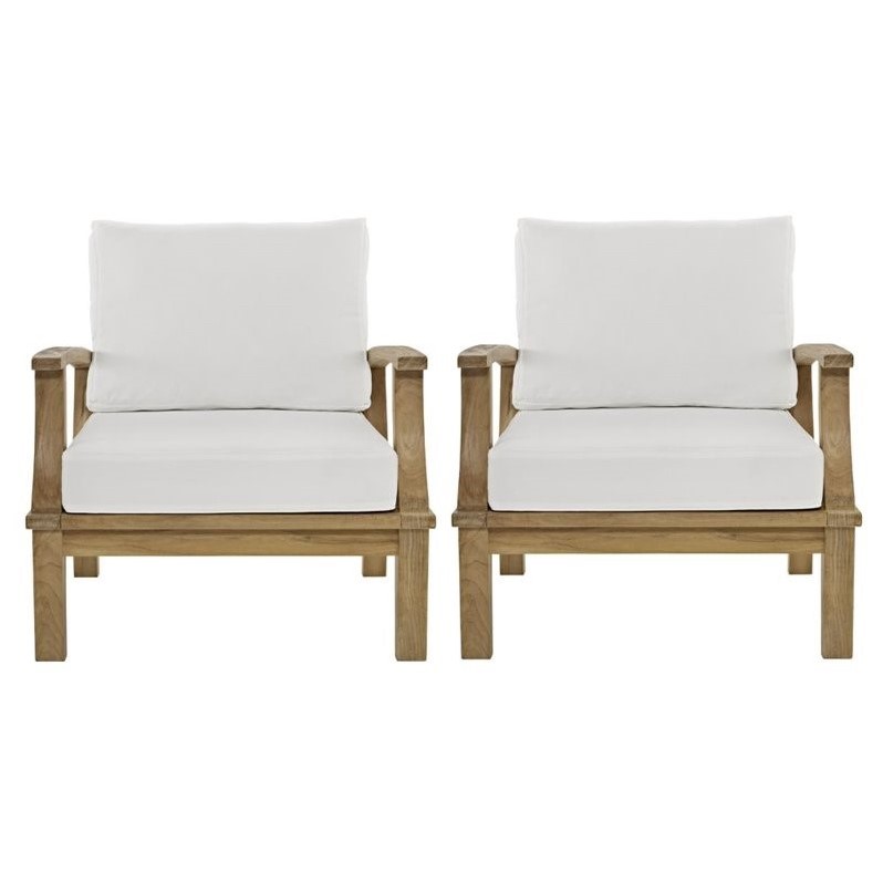 Modway Marina 2-Piece Solid Teak Wood Patio Sofa Sectional Set - Natural/White