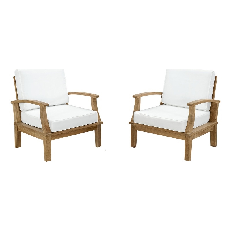 Modway Marina 2-Piece Solid Teak Wood Patio Sofa Sectional Set - Natural/White