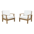 Modway Marina 2-Piece Solid Teak Wood Patio Sofa Sectional Set - Natural/White