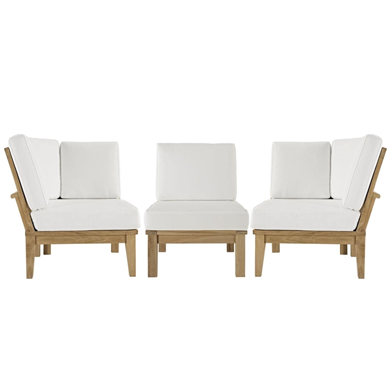 Modway Marina 3 Piece Outdoor Teak Sofa Set in Natural and White
