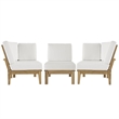 Modway Marina 3 Piece Outdoor Teak Sofa Set in Natural and White