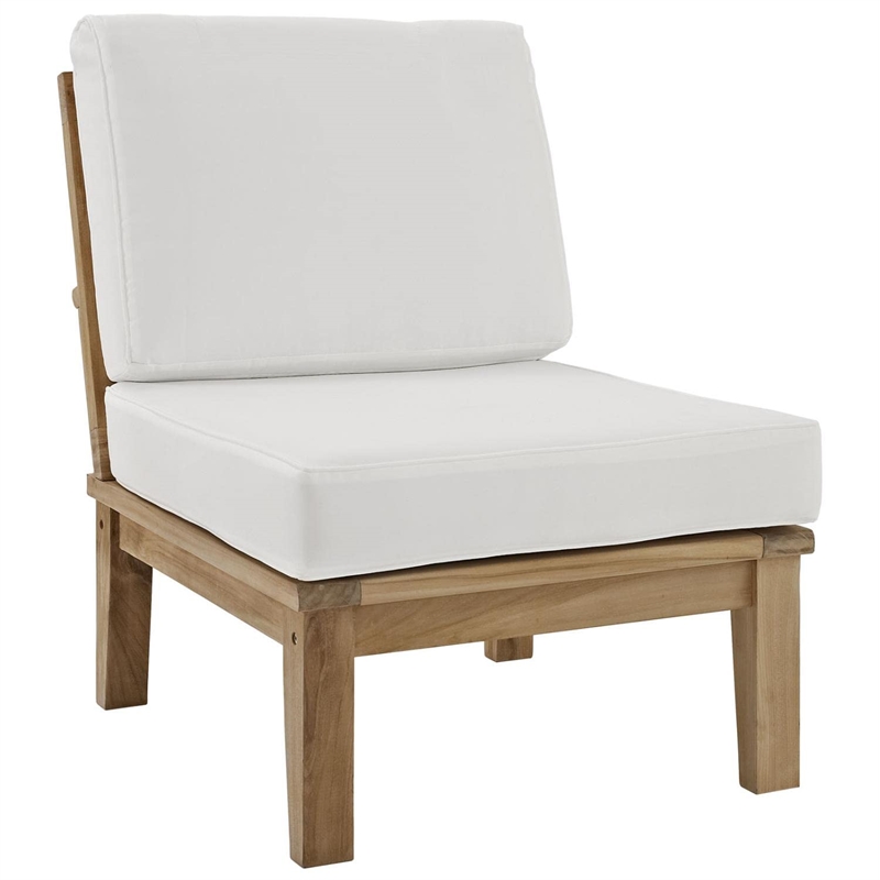 Modway Marina 3 Piece Outdoor Teak Sofa Set in Natural and White