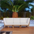 Modway Marina 3 Piece Outdoor Teak Sofa Set in Natural and White