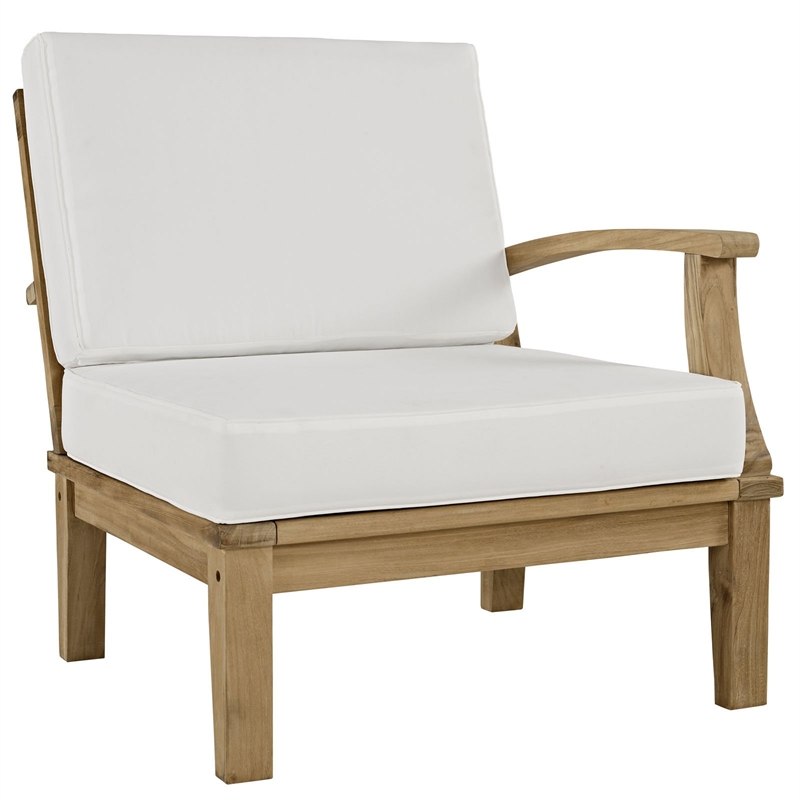 Modway Marina 2-Piece Solid Teak Wood Patio Sofa Sectional Set in Natural/White