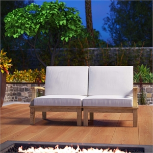 Modway Marina 2-Piece Solid Teak Wood Patio Sofa Sectional Set in Natural/White