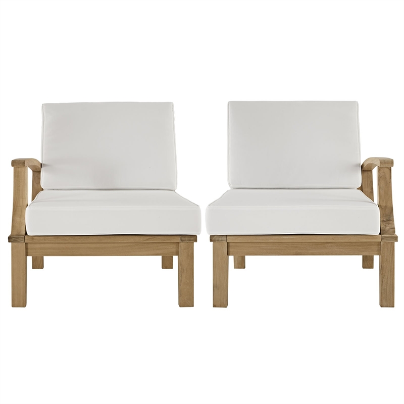 Modway Marina 2-Piece Solid Teak Wood Patio Sofa Sectional Set in Natural/White
