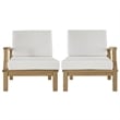 Modway Marina 2-Piece Solid Teak Wood Patio Sofa Sectional Set in Natural/White