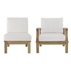 Modway Marina Outdoor Teak Chairs in Natural and White (Set of 2)