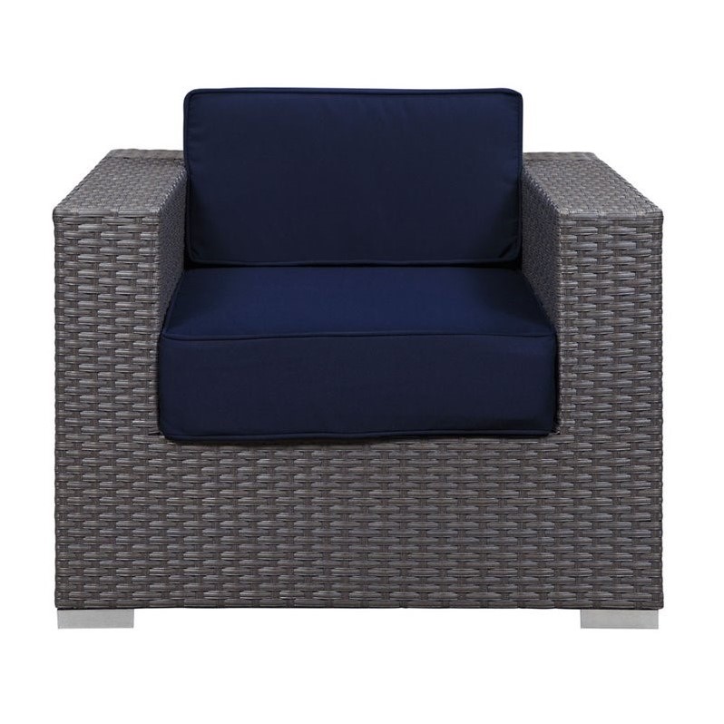 Modway Sojourn Aluminum and Rattan Patio Armchair in Canvas/Navy