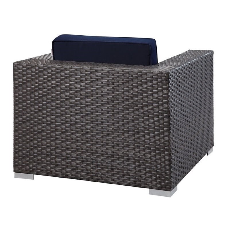 Modway Sojourn Aluminum and Rattan Patio Armchair in Canvas/Navy