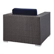 Modway Sojourn Aluminum and Rattan Patio Armchair in Canvas/Navy