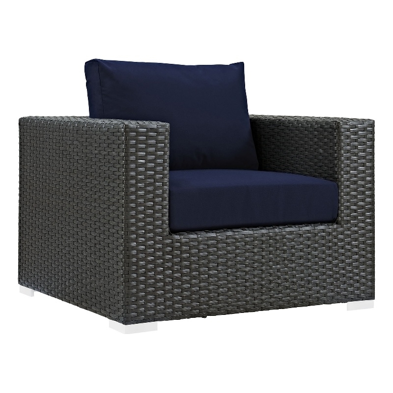 Modway Sojourn Aluminum and Rattan Patio Armchair in Canvas/Navy