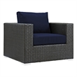 Modway Sojourn Aluminum and Rattan Patio Armchair in Canvas/Navy
