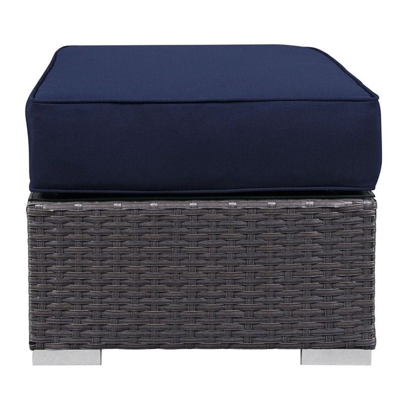 Modway Sojourn Aluminum and Rattan Patio Ottoman in Canvas/Navy