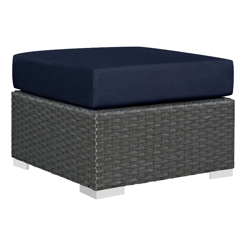 Modway Sojourn Aluminum and Rattan Patio Ottoman in Canvas/Navy