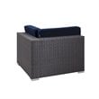 Modway Sojourn Aluminum Fabric and Rattan Patio Corner Sofa Chair in Canvas/Navy