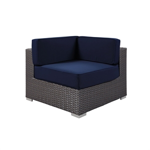 Modway Sojourn Aluminum Fabric and Rattan Patio Corner Sofa Chair in Canvas/Navy