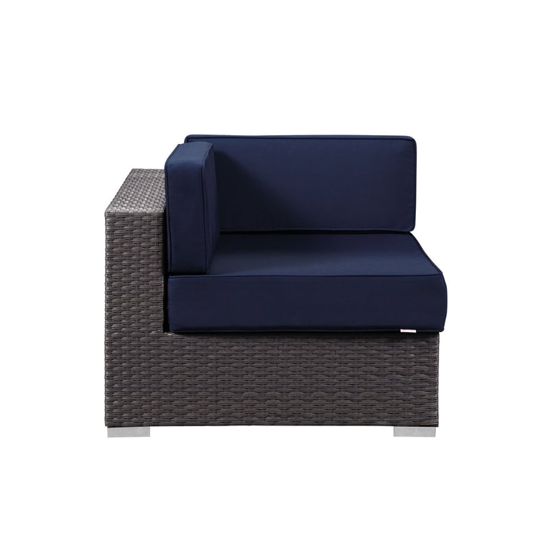 Modway Sojourn Aluminum Fabric and Rattan Patio Corner Sofa Chair in Canvas/Navy