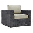Modway Summon Aluminum Fabric and Rattan Patio Armchair in Canvas/Beige