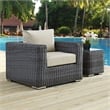 Modway Summon Aluminum Fabric and Rattan Patio Armchair in Canvas/Beige