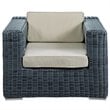 Modway Summon Aluminum Fabric and Rattan Patio Armchair in Canvas/Beige