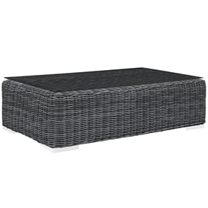 Modway Summon Aluminum and Rattan Glass Top Patio Coffee Table in Gray